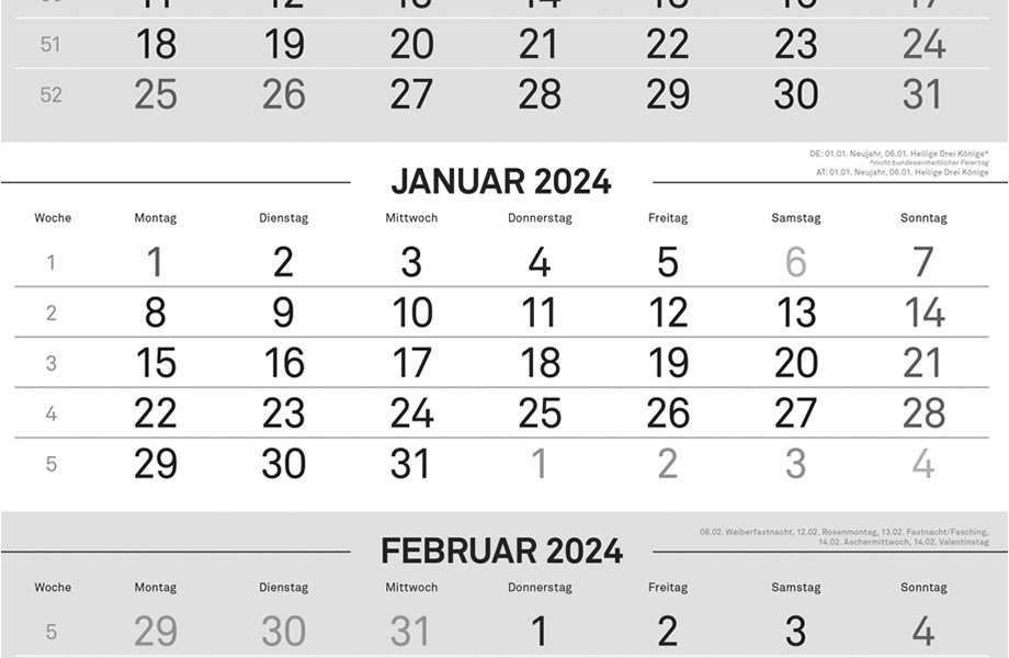 3-Monatskalender (Einblatt-Variante) 